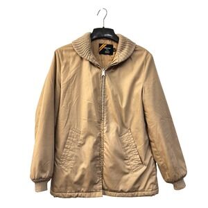 Vintage 1970s Sears Work Jacket M Tan Quilted Lined Gripper Zipper Heritage
